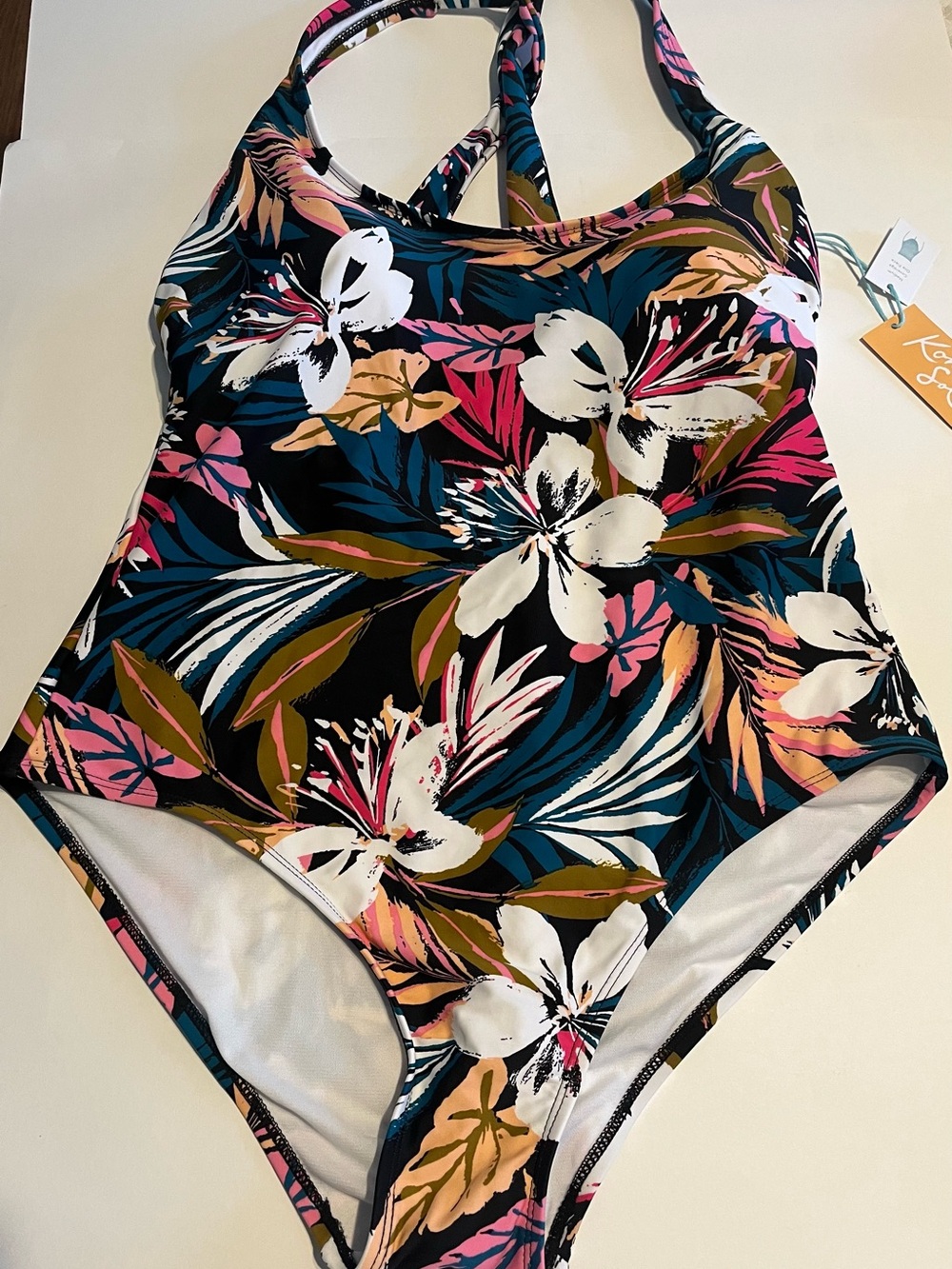Kona Sol Floral One-Piece Swimsuit in Black with Multicolor Print